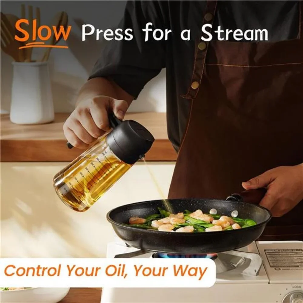 16oz/470ml Glass Olive Oil Sprayer for Cooking 2 in 1 Olive Oil Dispenser Bottle